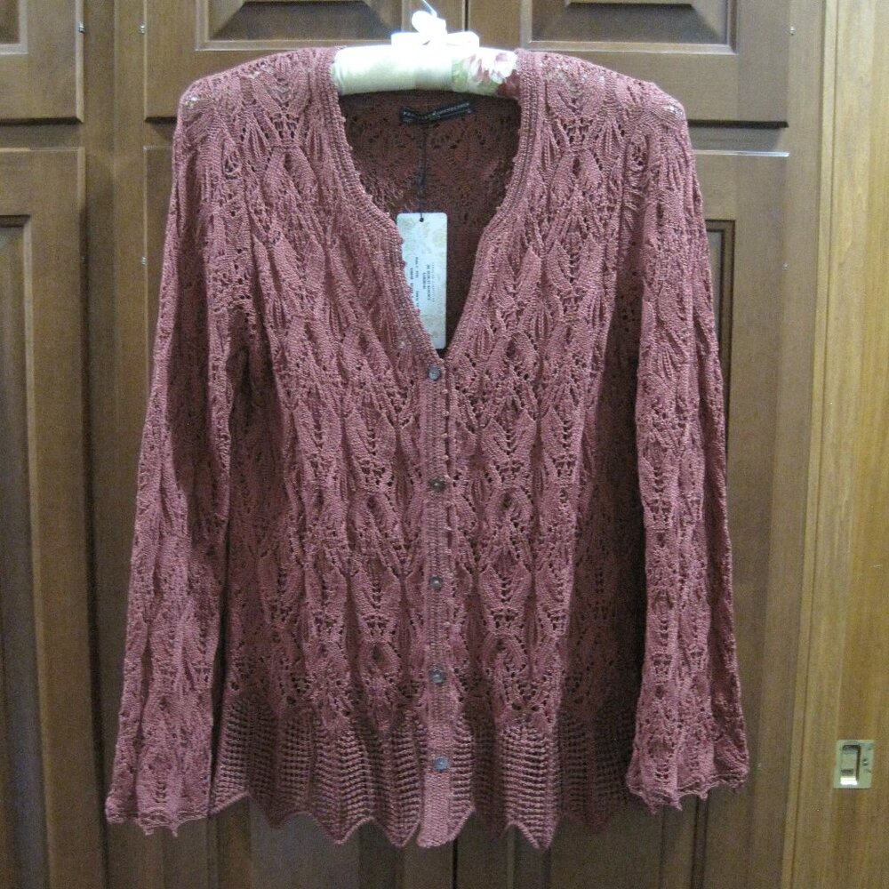 NWT Peruvian Connection Merlot Garance Crochet Cardigan M